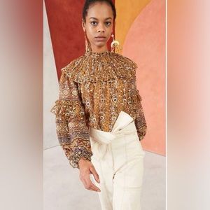 Ulla Johnson Eleni Top Brown and Gold Blouse